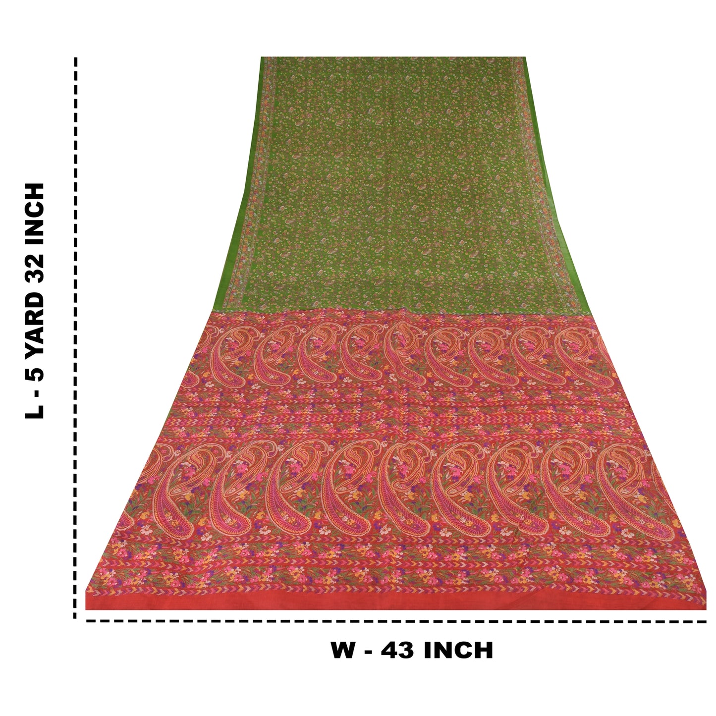 Sanskriti Vintage Sarees Green/Pink Pure Silk Printed Sari 5yd Craft Sustainable Fabric