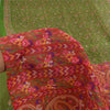 Sanskriti Vintage Sarees Green/Pink Pure Silk Printed Sari 5yd Craft Sustainable Fabric