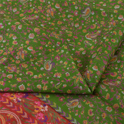 Sanskriti Vintage Sarees Green/Pink Pure Silk Printed Sari 5yd Craft Sustainable Fabric