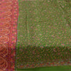 Sanskriti Vintage Sarees Green/Pink Pure Silk Printed Sari 5yd Craft Sustainable Fabric