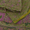 Sanskriti Vintage Sarees Green Zari Border Pure Silk Print Sari 6yd Craft Sustainable Fabric