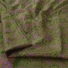 Sanskriti Vintage Sarees Green Zari Border Pure Silk Print Sari 6yd Craft Sustainable Fabric