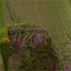 Sanskriti Vintage Sarees Green Zari Border Pure Silk Print Sari 6yd Craft Sustainable Fabric