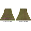 Sanskriti Vintage Sarees Green Zari Border Pure Silk Print Sari 6yd Craft Sustainable Fabric