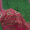 Sanskriti Vintage Sarees Green/Pink 100% Pure Silk Printed Sari 5yd Craft Sustainable Fabric