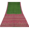 Sanskriti Vintage Sarees Green/Pink 100% Pure Silk Printed Sari 5yd Craft Sustainable Fabric