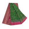 Sanskriti Vintage Sarees Green/Pink 100% Pure Silk Printed Sari 5yd Craft Sustainable Fabric