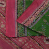 Sanskriti Vintage Sarees Green/Pink 100% Pure Silk Printed Sari 5yd Craft Sustainable Fabric