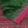 Sanskriti Vintage Sarees Green/Pink 100% Pure Silk Printed Sari 5yd Craft Sustainable Fabric