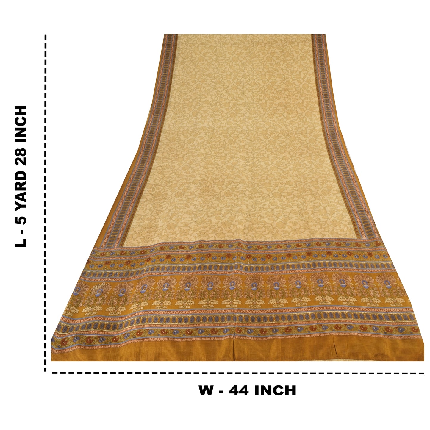 Sanskriti Vintage Sarees Beige Indian Pure Silk Printed Sari 5yd Craft Sustainable Fabric