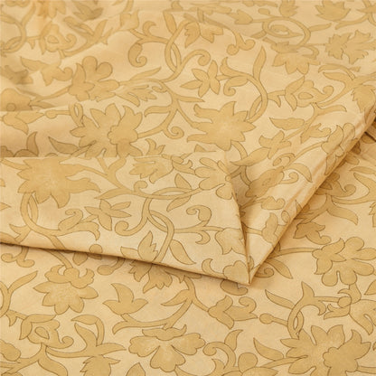 Sanskriti Vintage Sarees Beige Indian Pure Silk Printed Sari 5yd Craft Sustainable Fabric