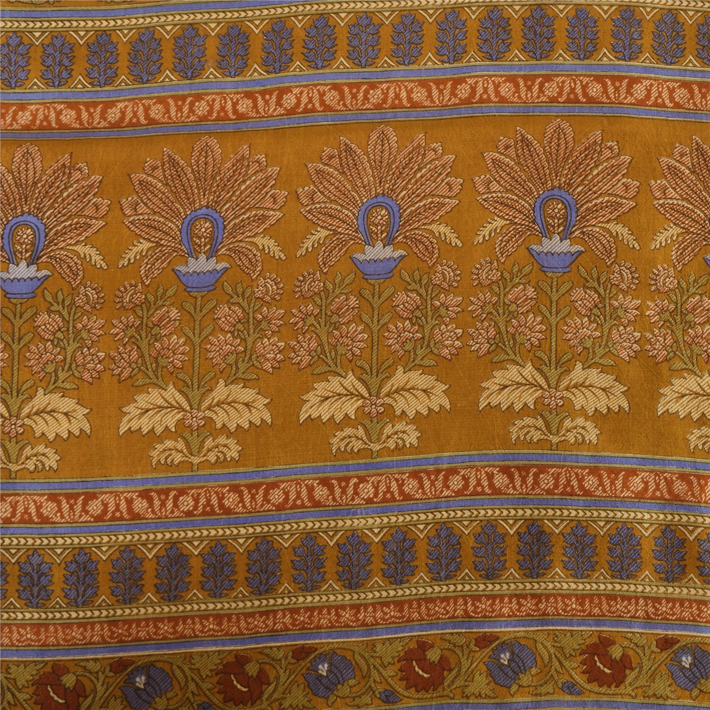 Sanskriti Vintage Sarees Beige Indian Pure Silk Printed Sari 5yd Craft Sustainable Fabric