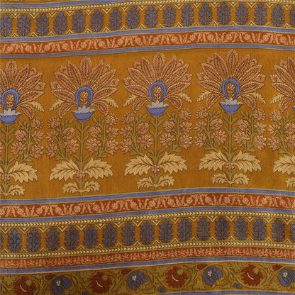 Sanskriti Vintage Sarees Beige Indian Pure Silk Printed Sari 5yd Craft Sustainable Fabric