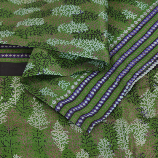 Sanskriti Vintage Sarees Green Indian Pure Silk Printed Sari 5yd Craft Sustainable Fabric