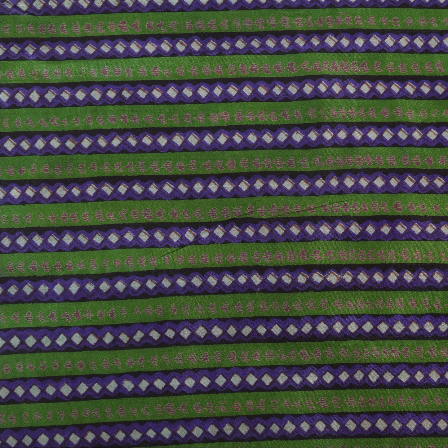 Sanskriti Vintage Sarees Green Indian Pure Silk Printed Sari 5yd Craft Sustainable Fabric