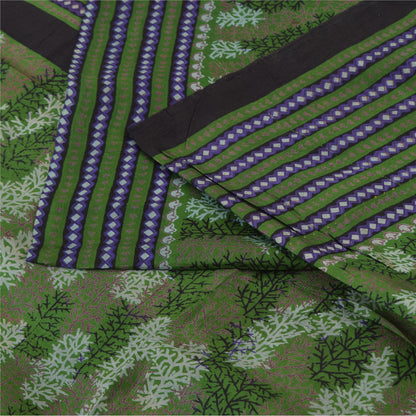 Sanskriti Vintage Sarees Green Indian Pure Silk Printed Sari 5yd Craft Sustainable Fabric