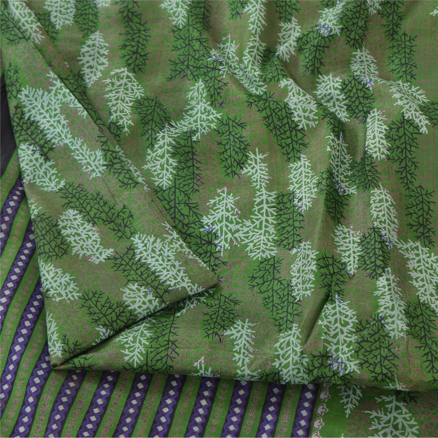 Sanskriti Vintage Sarees Green Indian Pure Silk Printed Sari 5yd Craft Sustainable Fabric