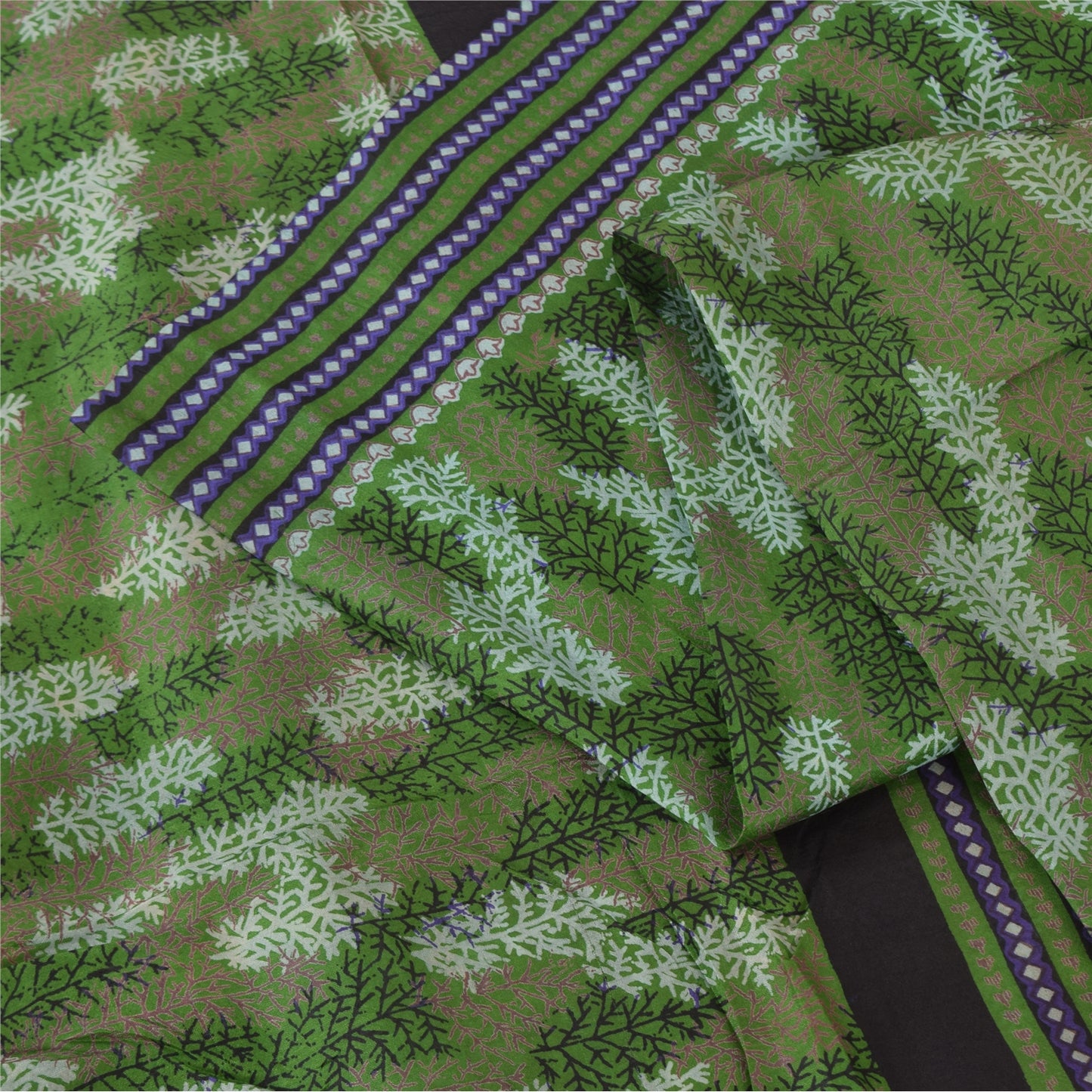 Sanskriti Vintage Sarees Green Indian Pure Silk Printed Sari 5yd Craft Sustainable Fabric