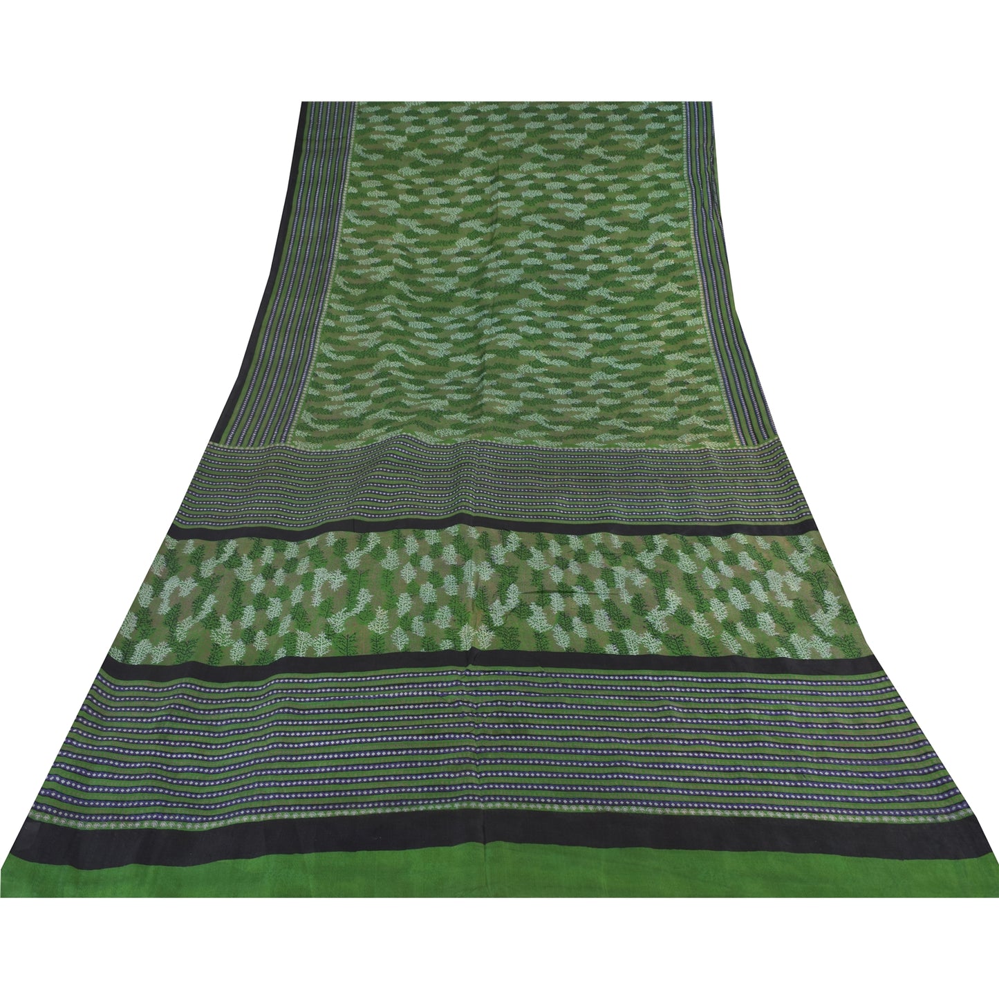Sanskriti Vintage Sarees Green Indian Pure Silk Printed Sari 5yd Craft Sustainable Fabric