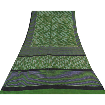 Sanskriti Vintage Sarees Green Indian Pure Silk Printed Sari 5yd Craft Sustainable Fabric