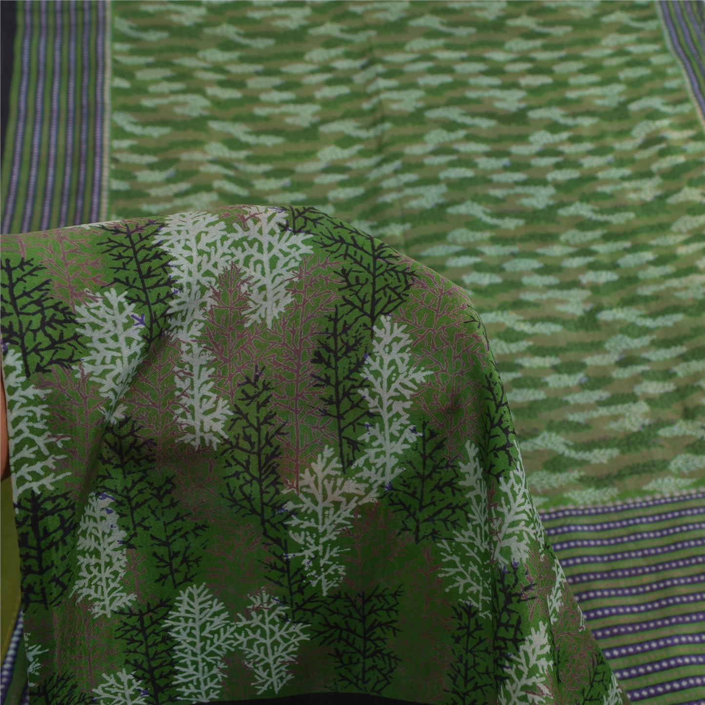 Sanskriti Vintage Sarees Green Indian Pure Silk Printed Sari 5yd Craft Sustainable Fabric