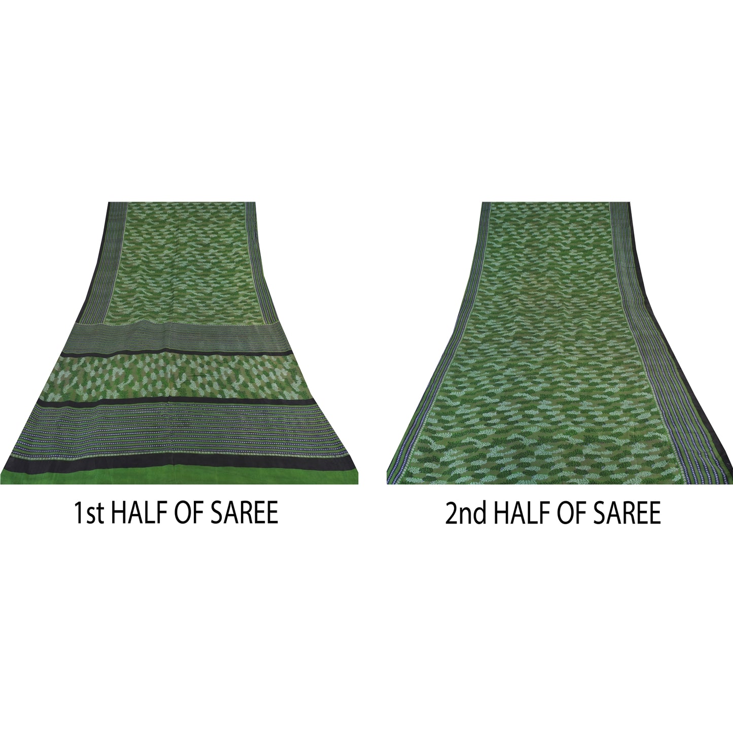 Sanskriti Vintage Sarees Green Indian Pure Silk Printed Sari 5yd Craft Sustainable Fabric