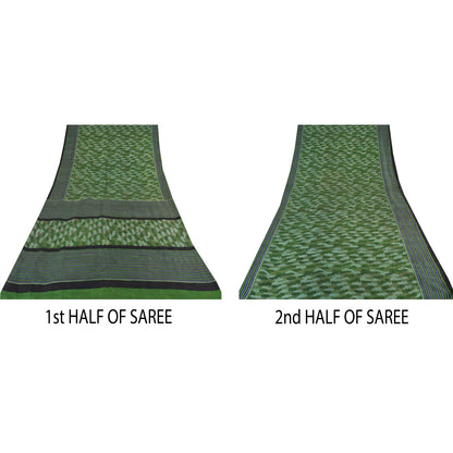 Sanskriti Vintage Sarees Green Indian Pure Silk Printed Sari 5yd Craft Sustainable Fabric