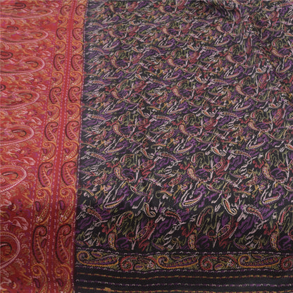 Sanskriti Vintage Sarees Indian Black/Red Pure Silk Print Sari 6yd Craft Sustainable Fabric
