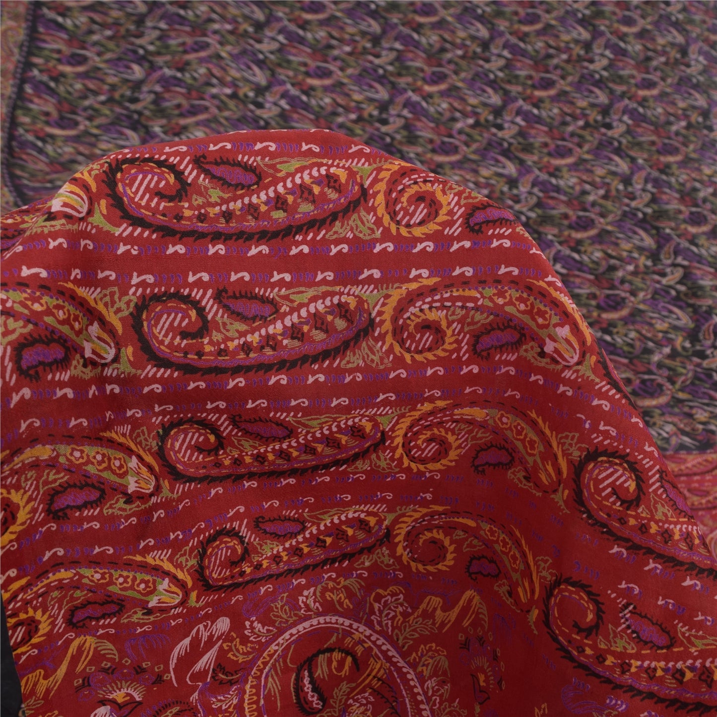 Sanskriti Vintage Sarees Indian Black/Red Pure Silk Print Sari 6yd Craft Sustainable Fabric