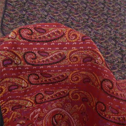 Sanskriti Vintage Sarees Indian Black/Red Pure Silk Print Sari 6yd Craft Sustainable Fabric