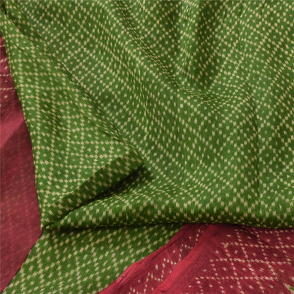 Sanskriti Vintage Sarees Green/Red 100% Pure Silk Printed Sari 6yd Craft Sustainable Fabric