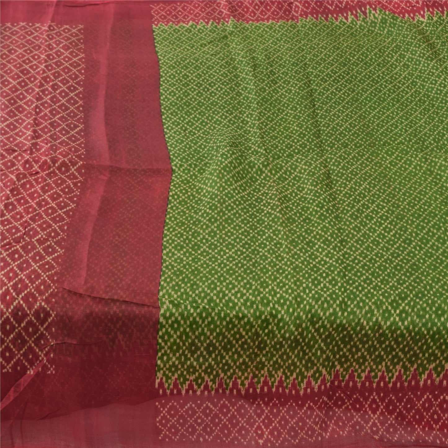 Sanskriti Vintage Sarees Green/Red 100% Pure Silk Printed Sari 6yd Craft Sustainable Fabric