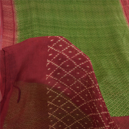 Sanskriti Vintage Sarees Green/Red 100% Pure Silk Printed Sari 6yd Craft Sustainable Fabric