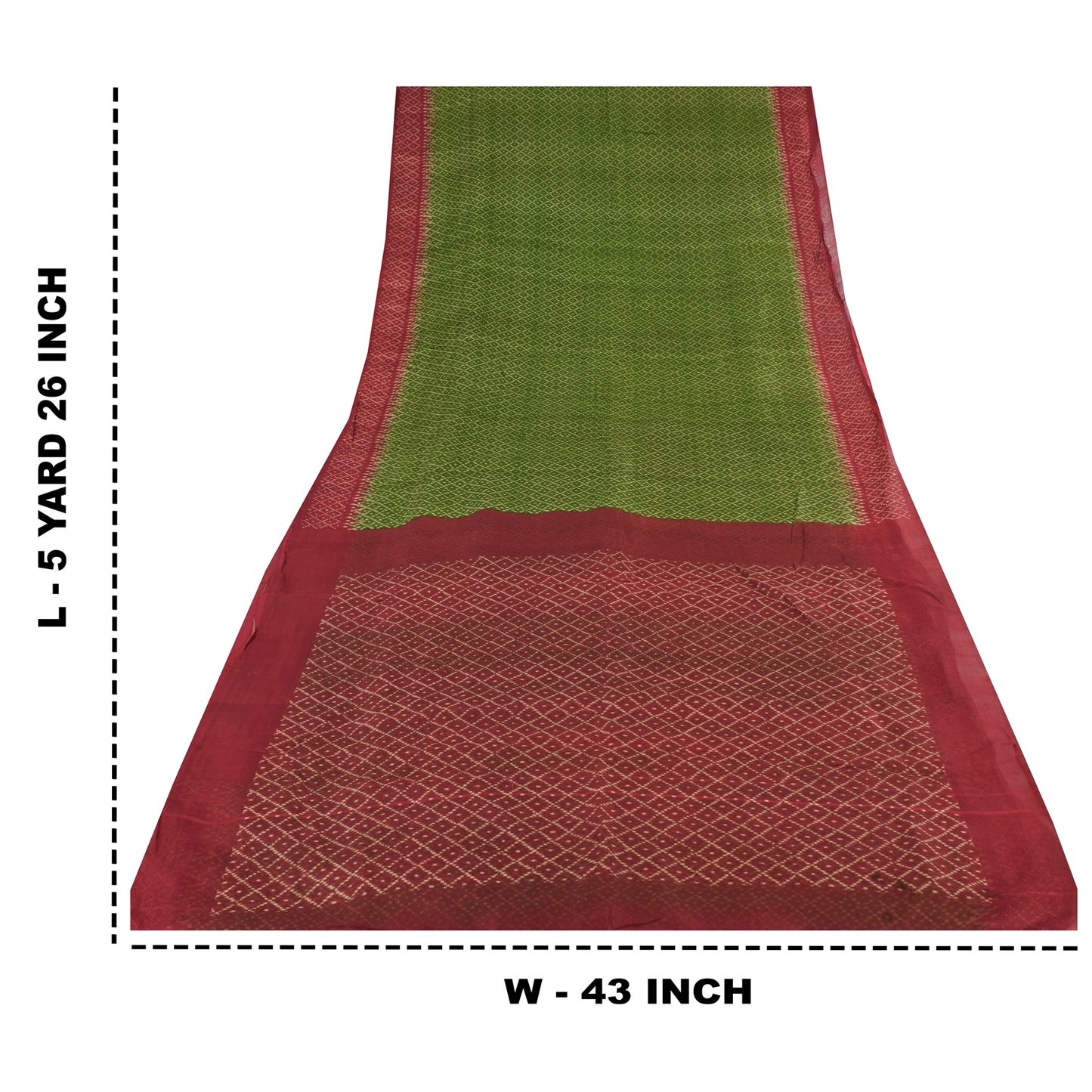 Sanskriti Vintage Sarees Green/Red 100% Pure Silk Printed Sari 6yd Craft Sustainable Fabric