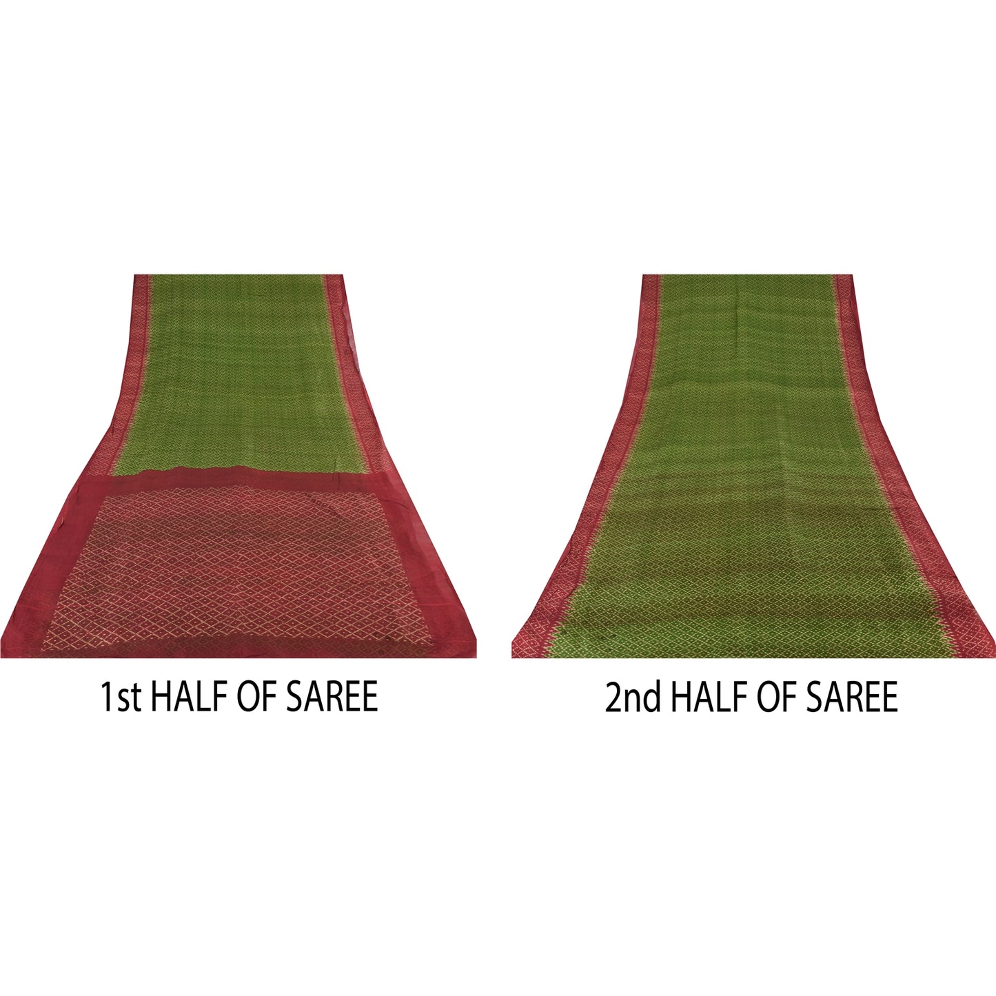 Sanskriti Vintage Sarees Green/Red 100% Pure Silk Printed Sari 6yd Craft Sustainable Fabric