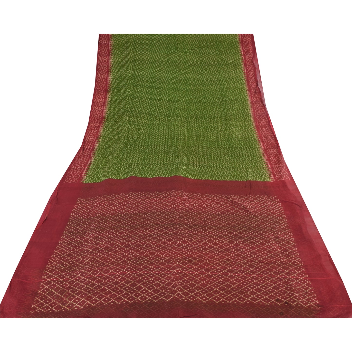 Sanskriti Vintage Sarees Green/Red 100% Pure Silk Printed Sari 6yd Craft Sustainable Fabric