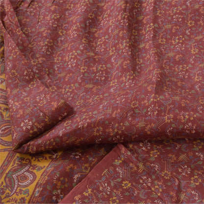 Sanskriti Vintage Sarees Indian Dark Red Pure Silk Printed Sari 5yd Craft Sustainable Fabric