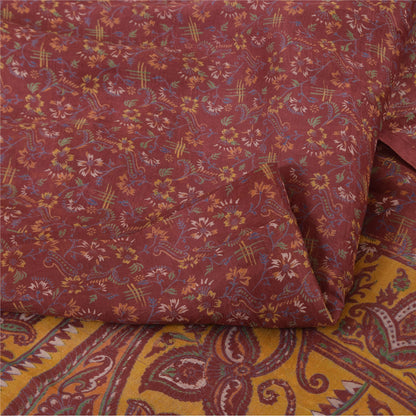 Sanskriti Vintage Sarees Indian Dark Red Pure Silk Printed Sari 5yd Craft Sustainable Fabric