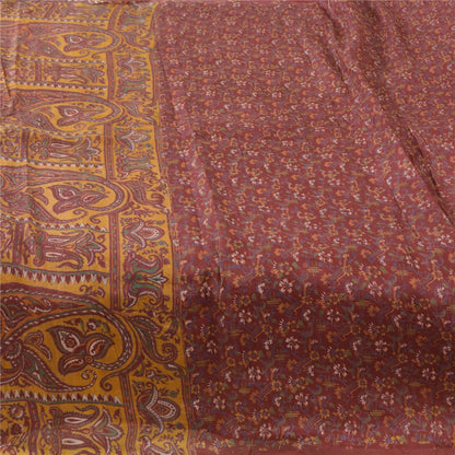 Sanskriti Vintage Sarees Indian Dark Red Pure Silk Printed Sari 5yd Craft Sustainable Fabric