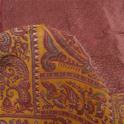 Sanskriti Vintage Sarees Indian Dark Red Pure Silk Printed Sari 5yd Craft Sustainable Fabric