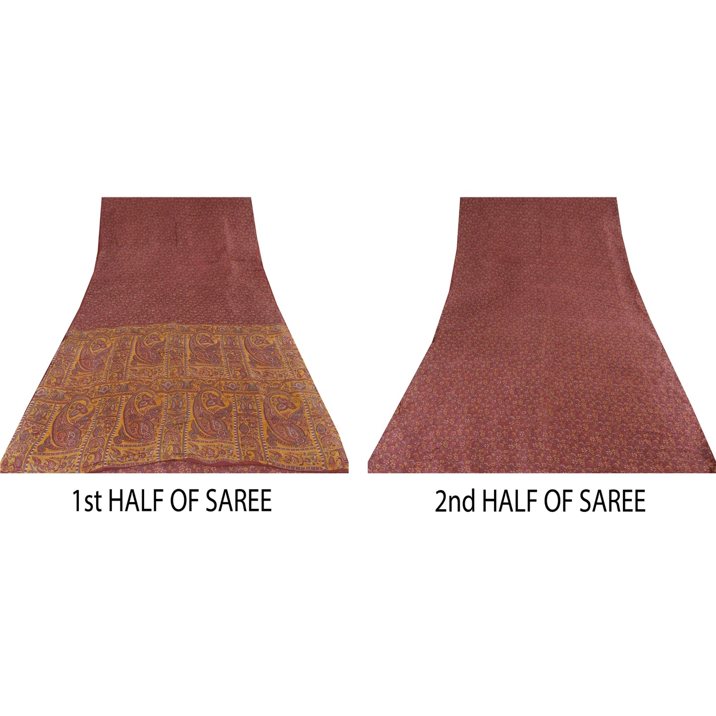 Sanskriti Vintage Sarees Indian Dark Red Pure Silk Printed Sari 5yd Craft Sustainable Fabric