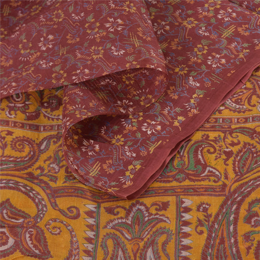 Sanskriti Vintage Sarees Indian Dark Red Pure Silk Printed Sari 5yd Craft Sustainable Fabric