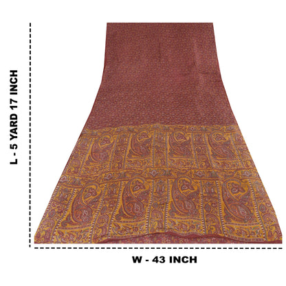 Sanskriti Vintage Sarees Indian Dark Red Pure Silk Printed Sari 5yd Craft Sustainable Fabric