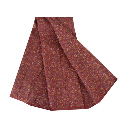 Sanskriti Vintage Sarees Indian Dark Red Pure Silk Printed Sari 5yd Craft Sustainable Fabric