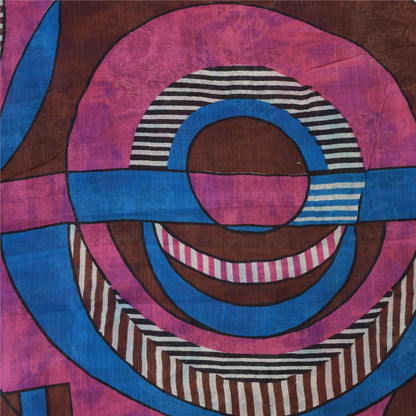 Sanskriti Vintage Sarees Blue/Pink 100% Pure Silk Printed Sari 5yd Craft Sustainable Fabric