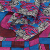 Sanskriti Vintage Sarees Blue/Pink 100% Pure Silk Printed Sari 5yd Craft Sustainable Fabric