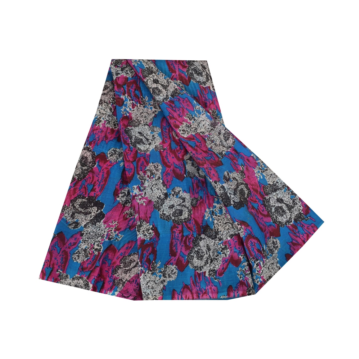 Sanskriti Vintage Sarees Blue/Pink 100% Pure Silk Printed Sari 5yd Craft Sustainable Fabric