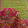 Sanskriti Vintage Sarees Green Human Animal Printed Pure Silk Sari 5yd Sustainable Fabric