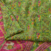 Sanskriti Vintage Sarees Green Human Animal Printed Pure Silk Sari 5yd Sustainable Fabric
