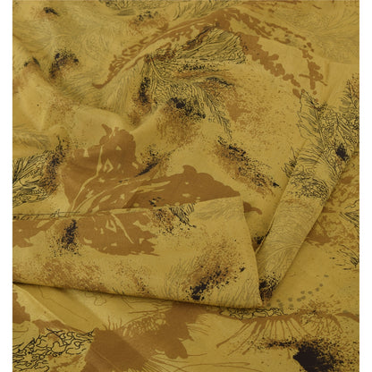 Sanskriti Vintage Sarees Mustard Indian Pure Silk Printed Sari 6yd Craft Sustainable Fabric